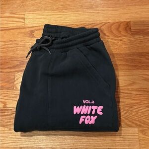 White Fox Boutique Dark Green Sweatpants/Joggers with Pink Writing